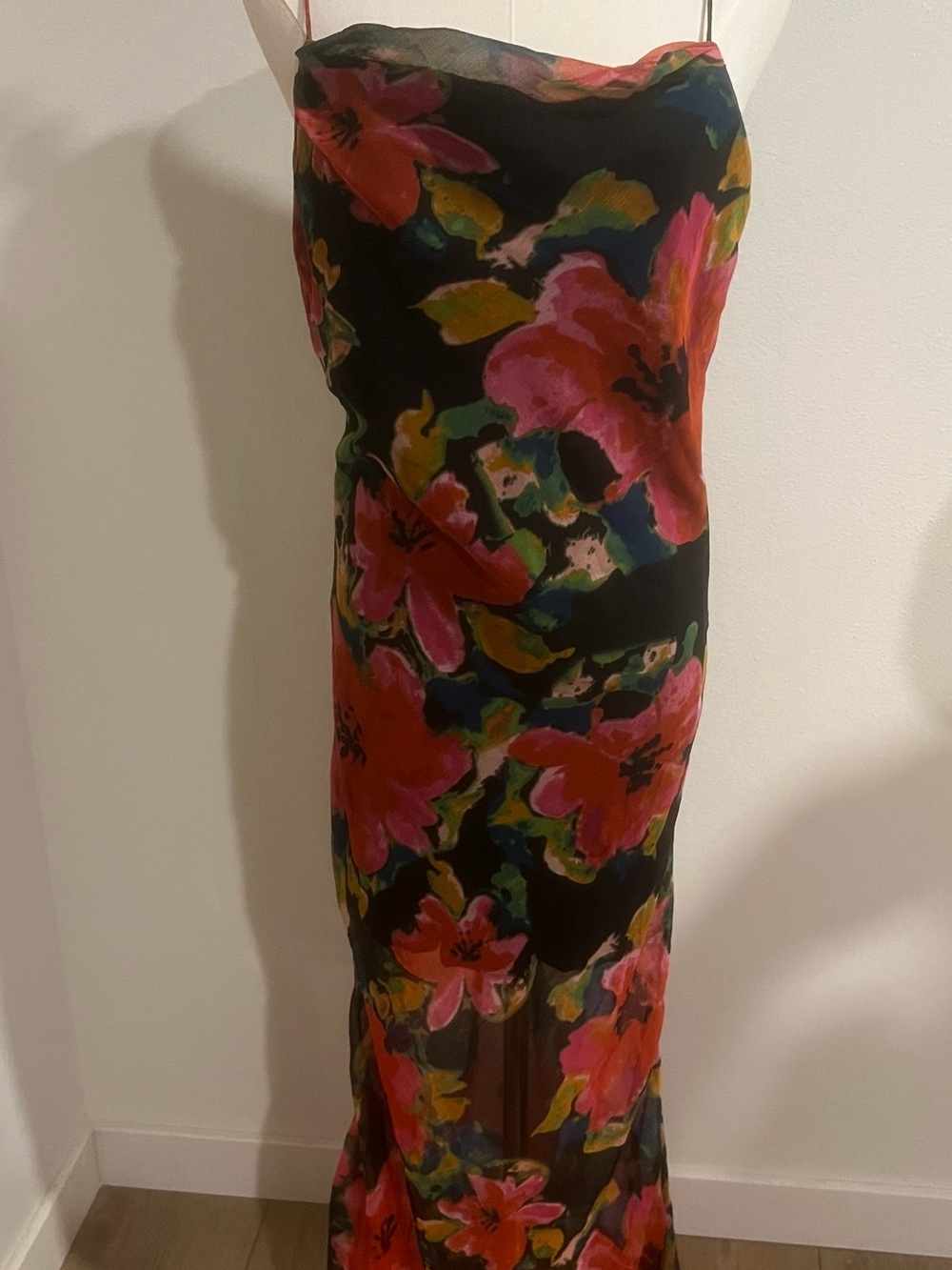 Urban Outfitters Black Maxi Slip Dress with Pink & Orange Floral Print